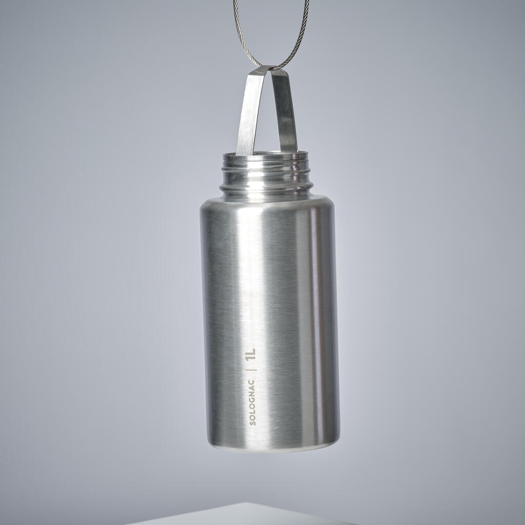 WATER BOTTLE with screw cap Bushcraft 1 L Stainless Steel Grey